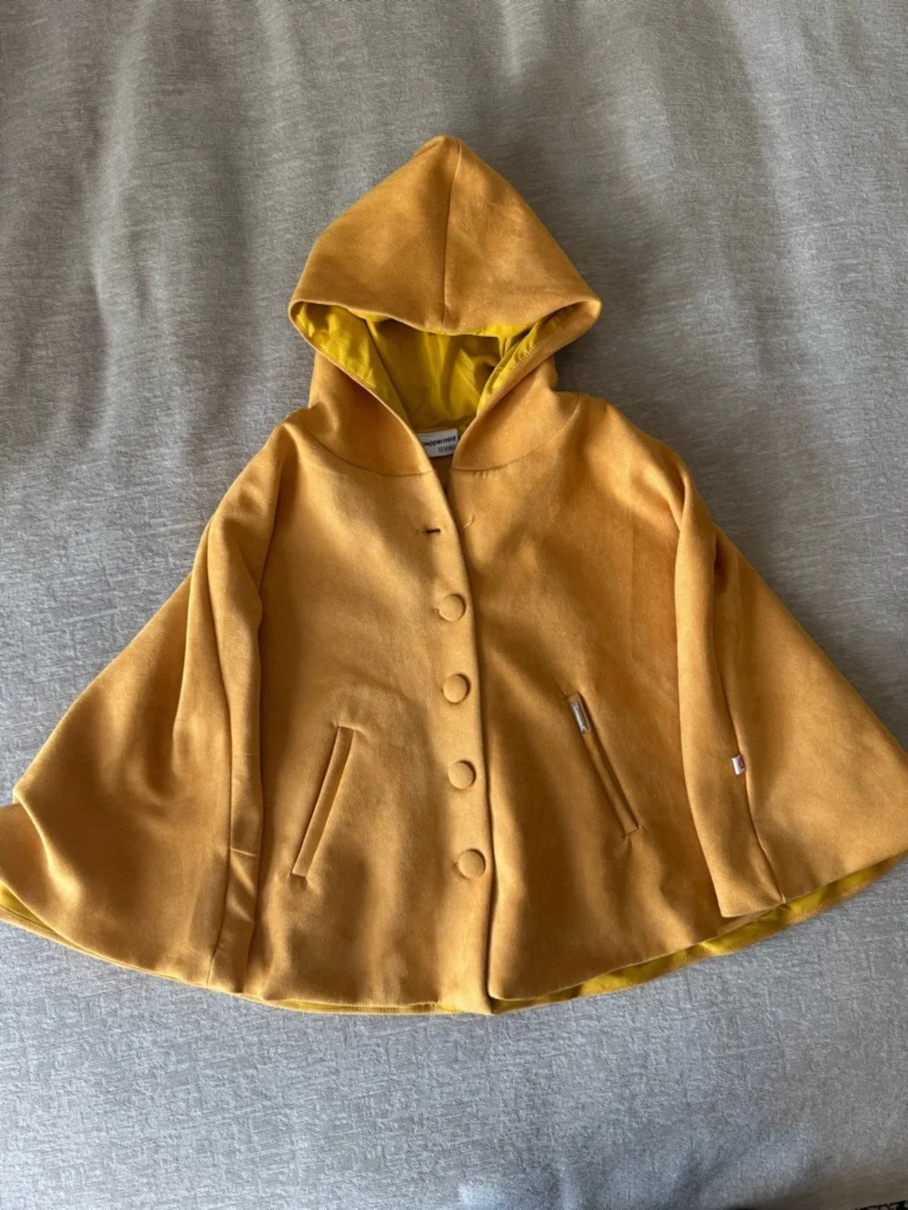 Peppermint Girls Mustard Hooded Shrug Cape Coat Poncho 11-12Y Button Front Boho - Picture 2 of 9